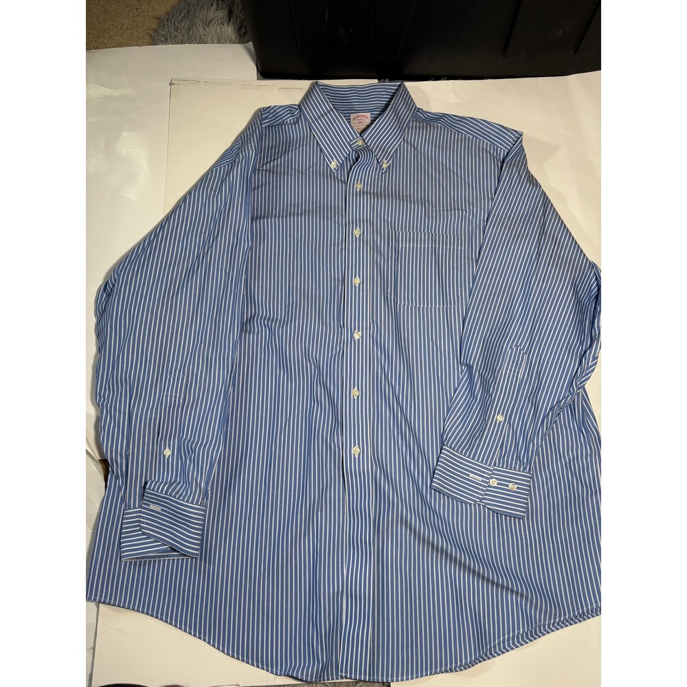 Brooks Brothers 346 Blue White Striped Button Down Shirt Mens 18-4/5 Regular Fit